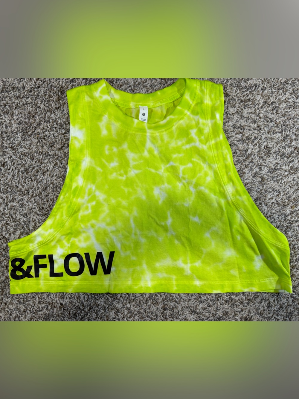 Lululemon Crop Top Size 8 Neon Yellow Lime Tie Dye Pima Cotton Aftermarket Print
